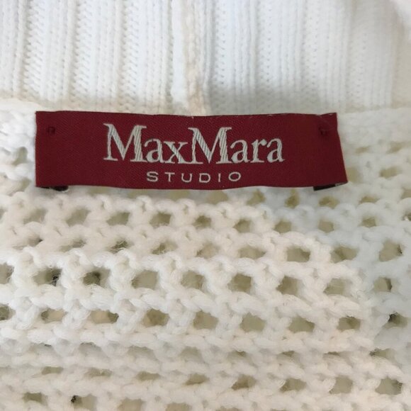 Max Mara Studio Crochet Like White Cotton Blend Cardigan Size M - Picture 6 of 8